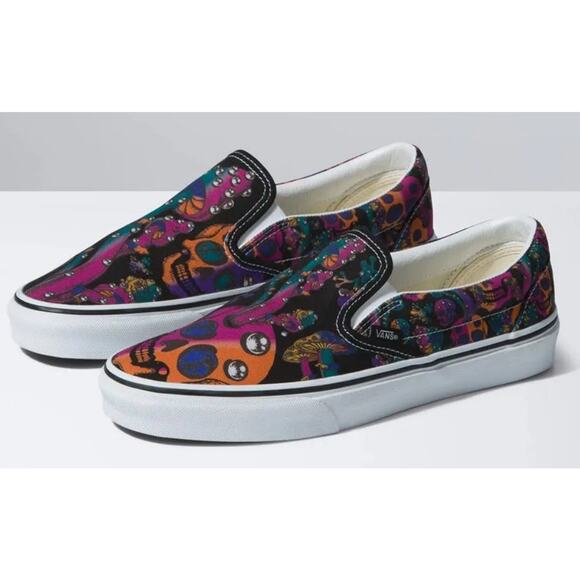 New Vans Unisex Men 7 Women 8.5 Slip On Shoes Trippy Drip Skull Mushrooms Retro main image 5